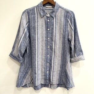 Soft Surroundings Striped Button Down Tunic Top Linen Cotton Blend Size Large
